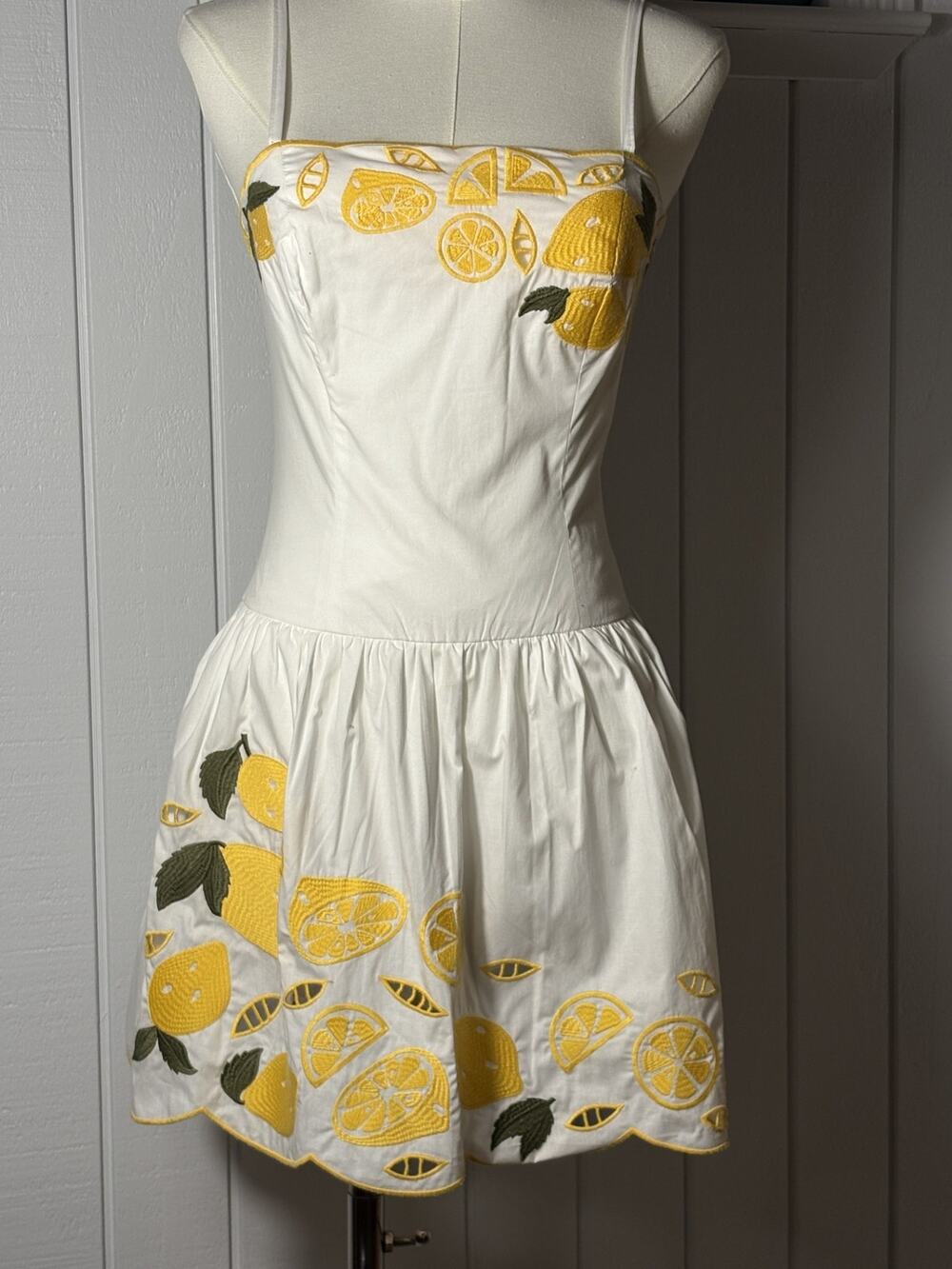 Corey Lynn Calter Destiny Lemon Embroidered Mini Dress XS White Yellow NWOT